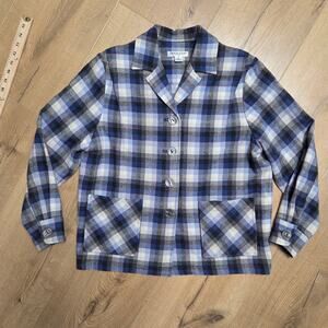 Vtg Y2K The Pendleton 49's 100% Wool Blue Plaid Button Down Shirt Shacket EUC MP